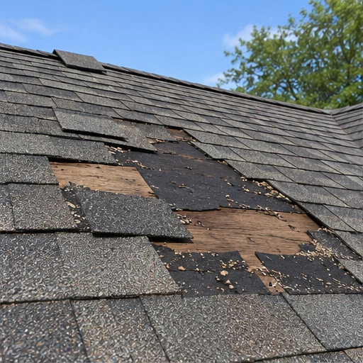 Illustrative example of missing or damaged shingles